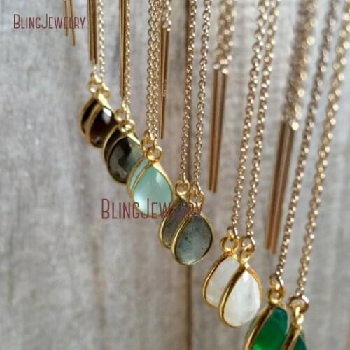 Gemstones U Threader Earrings Chain Gold Filled Tiny Gold Vermeil Gems Dangle Earrings Pyrites Labrodorites Moonstones ER16381