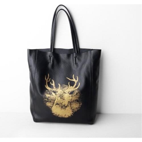 Women genuine leather black grey white tote handbag for female big soft casual one shoulder bag