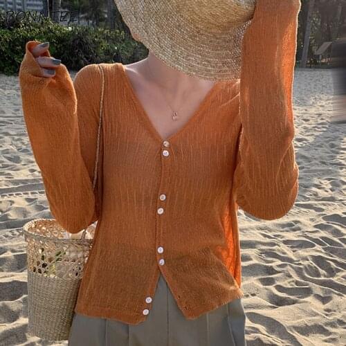 Sweater Cardigan Women Summer Holiday New Chic Fashion All-match Vacation Sun-proof Female Slim Vintage Soft BF Casual Fit Daily