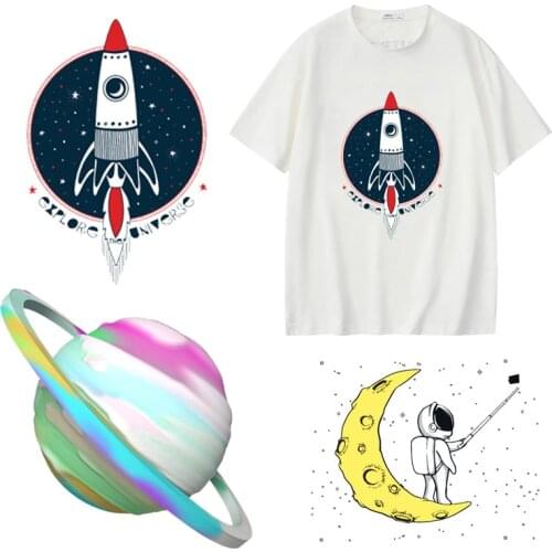 Cartoon Space Patch Iron on Transfers For Clothing Thermo Planes Patches DIY Heat Transfer Vinyl Thermo Stickers Iron on Patch