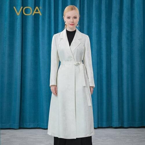 VOA 38m/m Silk Yarn-dyed Jacquard Suit Neck with Double-necked Bag and Back Fork, One Button and Long Sleeve Trench Coat FE78