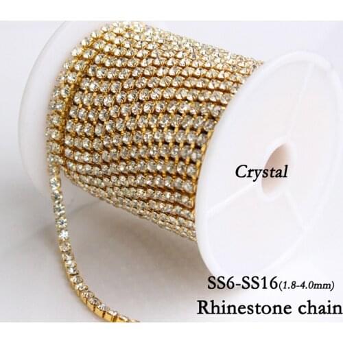 High quality Shinny 10yards Clear Crystal SS6-SS16(2mm-4mm) Silver Base Cup Rhinestone Chain Apparel Sewing Style Accessories