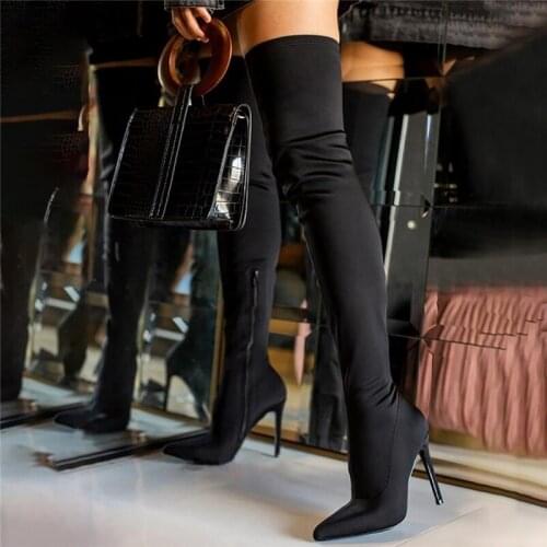 Women Overknee Boots High Heels BootsWoman Zip Shoes For Women 2021 Solid Casual Leather Comfortable Thigh High Boots Shoes Red