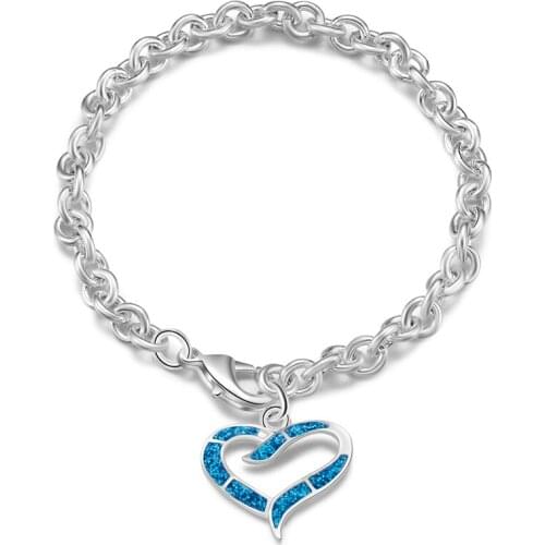 Female Heart Shape Charm Bracelet Silver Color Hand Chain Bangle for Women