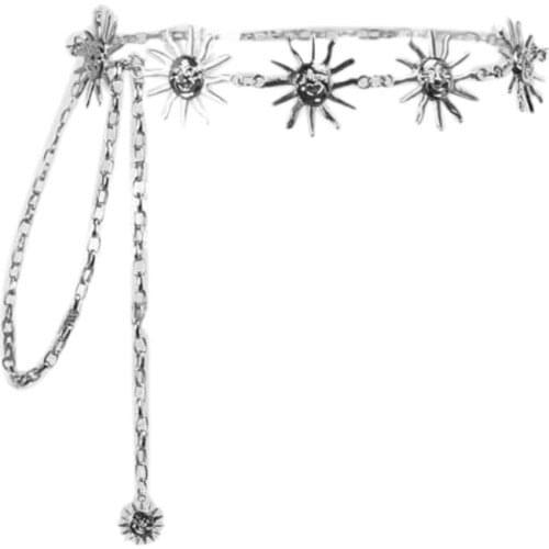 Gothic Punk Women Skinny Belt Vintage Harajuku Boho Metal Sun Pendant Charm High Waist Chain Beach Party Body Jewelry
