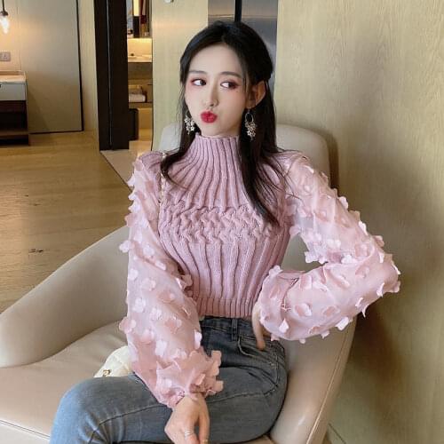 2020 nian Autumn Winter Chiffon Lantern Sleeve Sweater Womens Sweater Woman Sweaters Femme Chandails Pull Hiver