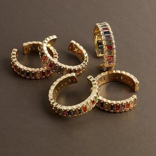 Gold women ring adjustable open ring for women crystal copper cubic 5A zirconia rainbow stone simple ring woman dropshipping