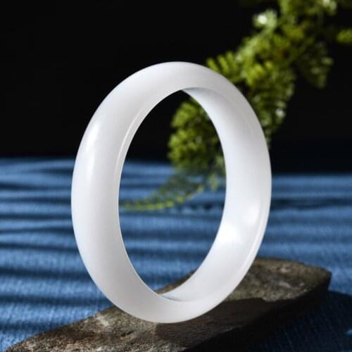Zheru Jewelry Natural Hetian Jade White 54-64mm Bracelet Elegant Princess Jewelry Best Gift for Mother and Girlfriend