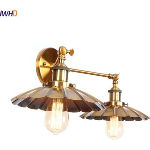 IWHD Loft Style Golden Vintage Wall Lamp Living Room 2 Heads Edison LED Retro Wall Light Sconce Home Lighting Lampara Pared