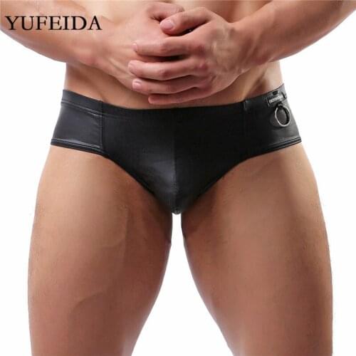 1/3PCS Sexy Mens Boxer Shorts PU Leather Mens Underwear Boxers Trunks Bulge Pouch Low Rise Underpants Male Gay Latex Panties