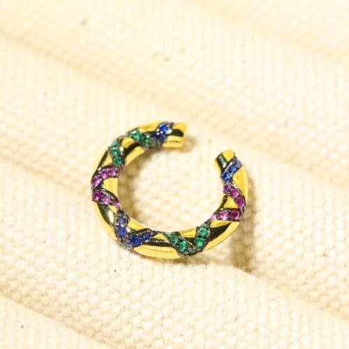 SLJELY 1pc Fashion 925 Sterling Silver Multicolor Cross Pattern Tribal Ear Bone Cuff Women Gold Color Sliding Mana Clip Earring