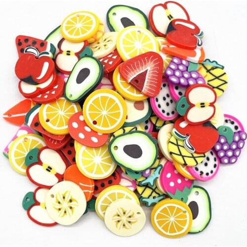 15pcs 20mm Color Fruit/flowers Beads Flakes Polymer Clay Spacer Beads for Jewelry Making DIY Earring Necklace Bracelet #19