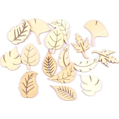 20Pcs mixed Leaf/leaves natural Wooden Scrapbooking Craft for Embellishments Handmade Diy handicraft Decor 30-40mm MT1864
