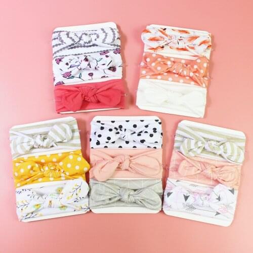 3pcs Set Baby Headbands Toddler Lovely Solid Polka Dots Bowknot Decor Headband Cute Rabbit Ear Neonata Bow Flower Headwraps