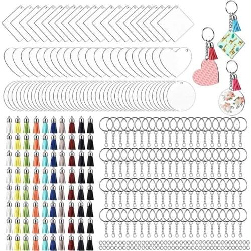 320 Pieces Acrylic Keychain Blank Key Rings Set Include 80 Pieces Keychain Blanks 80 Pieces Colorful Tassels 80 Pieces Key Chain