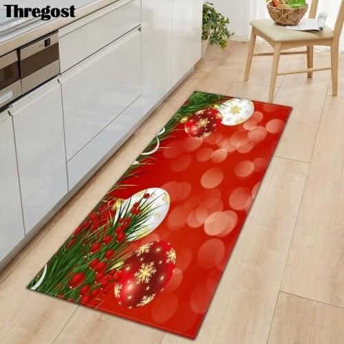 Thregost 3D Flannel Merry Christmas Mat kitchen Rug Living Room Floor Mats Non-slip Printed Door Carpets