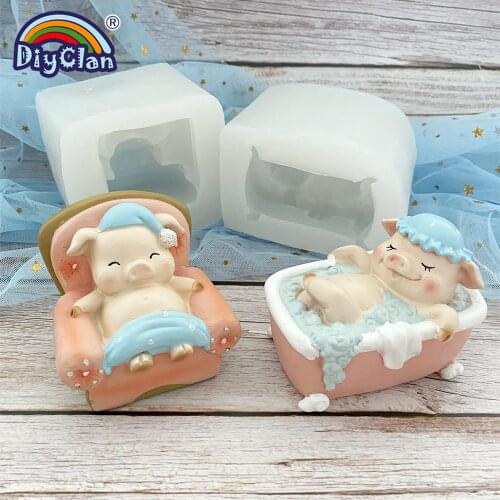3D Cute Pig Silicone Mold Bathe Sofa Pigs Animal Model Chocolate Mousse Dessert Fondant Cake Decorating Tools For Plaster Mould