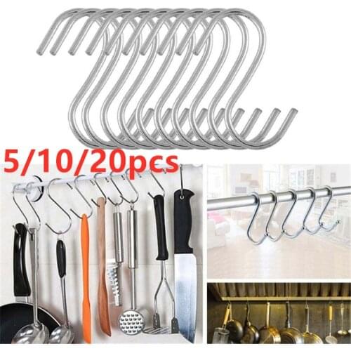 5/10/20pcs Household Holder Stainless Steel Home Kitchen S Shaped Hook Clasps Hooks Hanger Storage Rack