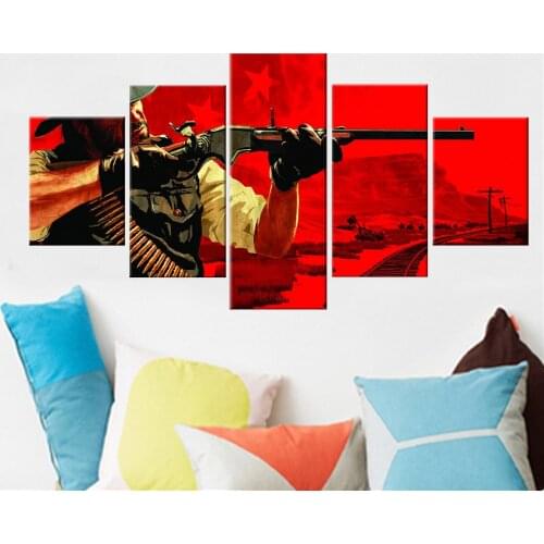 5 Panel Canvas Art Wall Decor Animatilon A Man With A Gun Poster \Nordic Decoration Home Frame Bedroom Modular Picture