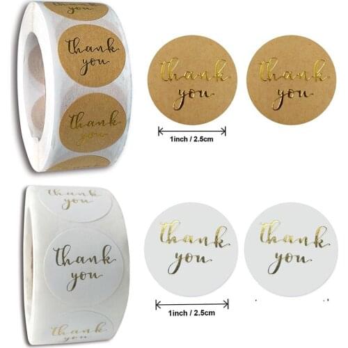 500pcs Gold Thank You Round Sticker Kraft Paper Party Wedding Baking Label Gift Bag/box DIY Decoration seal Sticker Label