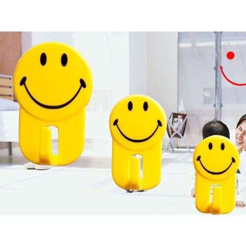 6Pcs Smiling face Style Sticky Hooks Wall-Mounted Suction Cup Key Clothes Organizer Holder Decorate Wall Door Strong Rack Hooks