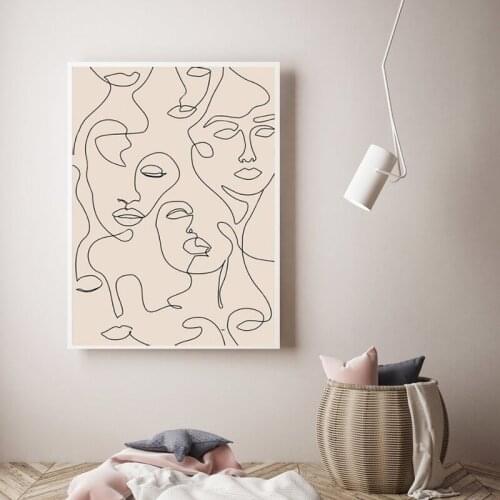 Woman Face Single Line Drawing Prints Bedroom Decor Abstract Minimalist Poster Modern Wall Art Canvas Painting for Living Room