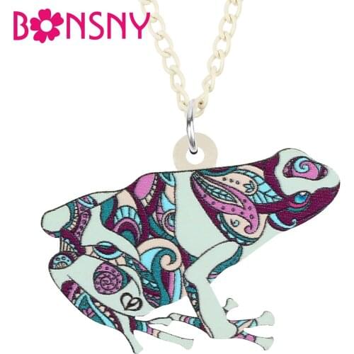 BONSNY Acrylic Cute Floral Blue Jungle Frog Necklace Pendant Long Fashion Novelty Chain Jewelry For Women Girls Teens Gifts
