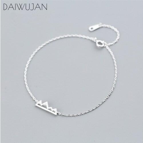 DAIWUJAN New Minimalist Brushed Hollow Mountain Real 925 Sterling Silver Bracelets For Women Wedding Fine Jewelry Accessories