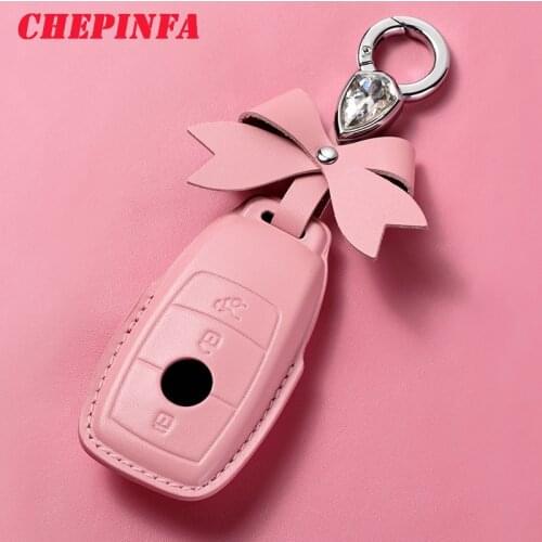 CHEPINFA Leather Car Key Cover Case For Mercedes Benz E300 E400 E63 2017 S Class W213 E200L E300L True Leather Key Cover Case