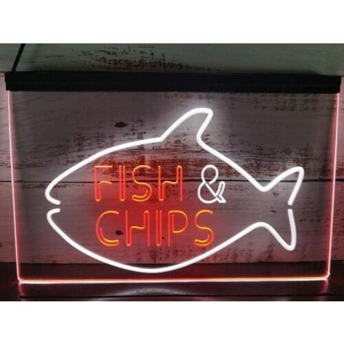 SS136 Fish & Chips Fast Food Open Display Dual Color LED Neon Sign
