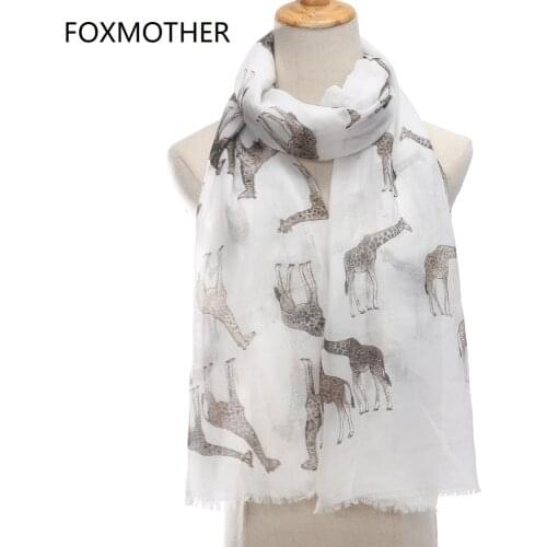 FOXMOTHER Dropshipping Foulard Femme New White Sky Blue Giraffe Pattern Scarf Long Shawl Animal Wraps Women Ladies Mother Gifts