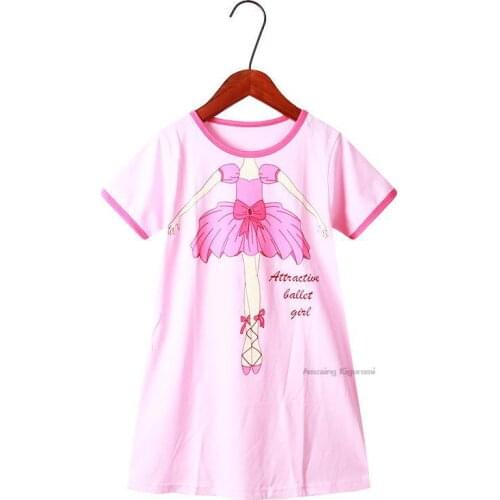 Pink Bow Cat Cotton Nightdress Little Teen Girl Pajamas Dresses Children Cartoon Summer Nightgown Home Clothes Kids Sleepwear
