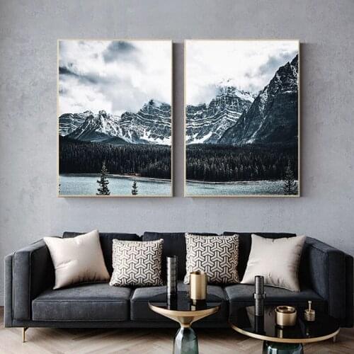 Mountain Lake Forest Cloud Canvas Painting Nordic Nature Landscape Posters and Prints Wall Art Picture Modern Bedroom Decor