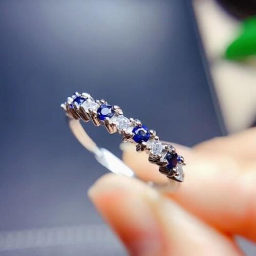 Round Faceted Sapphire Ring for Women Party 3x3mm Fine Jewelry High Quality Low Price with Certificate S925 Sterling Silver