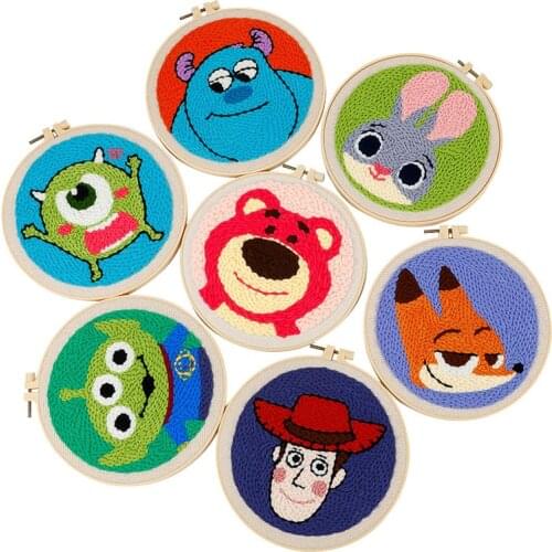 Hot Sell Cute Cartoons Pattern DIY Embroidery Punch Needle Kits Cross Stitch Set For Handmade Beginner Needlework Sewing Set