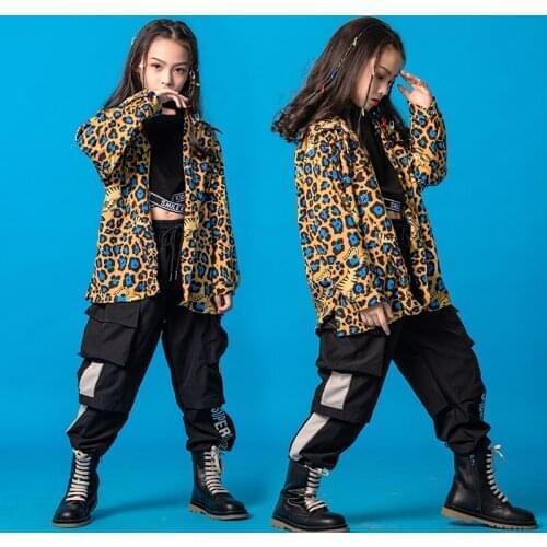 Kids Ballroom Hip Hop Clothing Leopard Oversized Shirt Tank Top Wide Leg Streetwear Pants for Girls Jazz Dance Costume Clothes