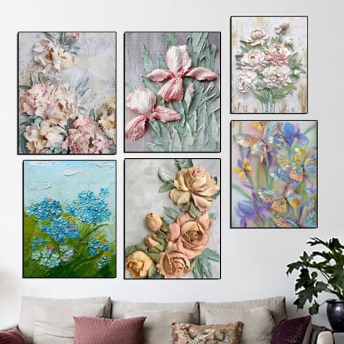 Minimalist Art Pigment Painting Art Flower Series Modern Light Luxury and Elegant Printing Rose Iris Canvas Decoration Poster