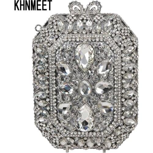 Fashion Designer Silver Crystal Women Evening Bag Female Wedding Bride Purse Party Prom Day Clutch Handbag Lady Clutch Bag SC521