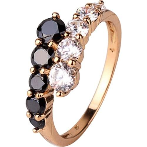 Fashion Black White Rhinestones Cross Rings Unique Design Wedding Ring for Women Girls Gift Party Jewelry