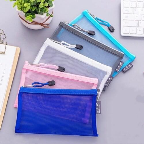 Fashion New Simple Transparent Mesh Pencil Case Office Student Pencil Cases School Supplies Pen Box Colorful Waterproof Girls