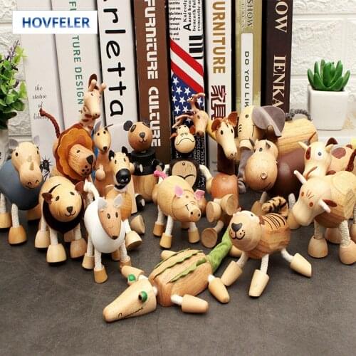 HOVFELER Cartoon Wild Wooden Animal Zoo Ornaments Characters Lion Elephant Tiger Hippo Crocodile Panda Children Birthday Toys