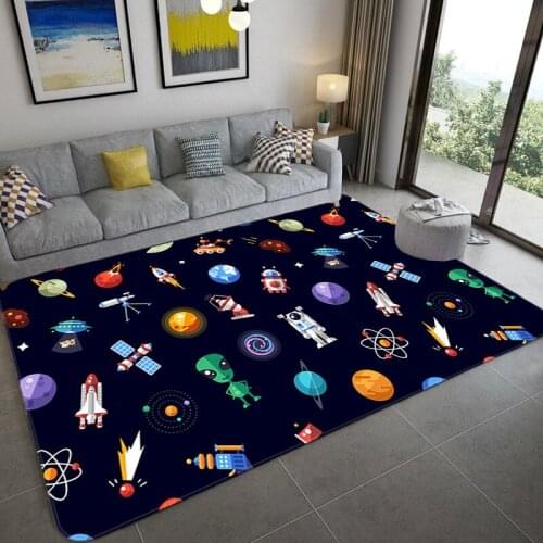 Cartoon Space Universe Planet Carpet For Children Soft Flannel Kids Play Mat Boys Girl Room Mat Bedroom Bedside Carpet Floor Rug