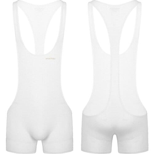 Man Sport Running Cycling Fitness Bodysuits Deep U Neck Shoulder Straps Racer Back Stretch Shorts Jumpsuit Bodysuit for Lingerie