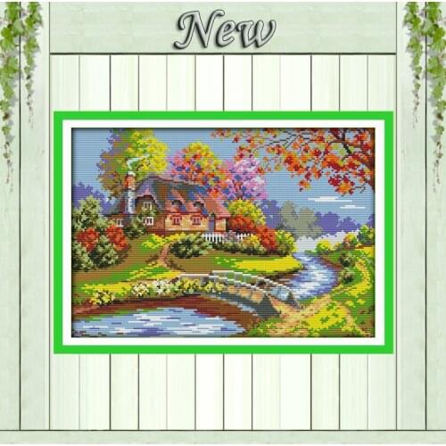 The outskirts cabin scenery painting pattern printed on canvas DMC 14CT 11CT Cross Stitch chinese Needlework kits Embroidery Set