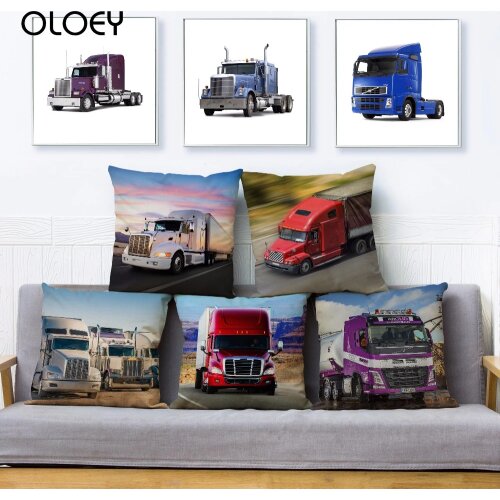 Heavy Big Truck Autotruck Print Throw Pillow Cover 45*45cm Square Cushion Covers Linen Pillow Case Sofa Home Decor Pillows Cases