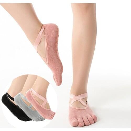 Summer Five Toe Yoga Socks 3 Pairs Women Cross Straps Non-Slip Sock Pilates Barre Fitness Anti-Skid Sports Socks Slipper