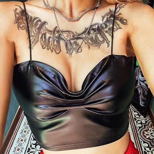 2020 New Womens Sexy Club PU Leather Tube Tops Camisole Solid Sleeveless Crop Tank Tops Summer