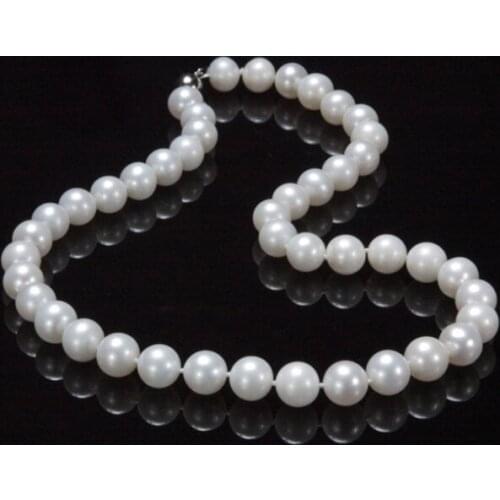 New AAA+ 9-10mm genuine white fresh water cultured pearl necklace 17" Factory Wholesale price Women Gift word Jewelry