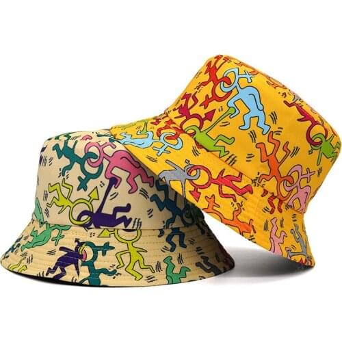 Bucket-Hats New Novelty Print Sunscreen Men Women Panama Hat Cotton Fashion Anti-sun Outdoor Beach Fisherman Cat