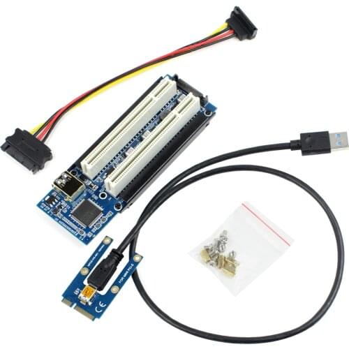 Mini PCI-E Express X1 to Dual PCI Riser Extend Adapter Card with USB3.0 Cable for WIN2000/XP/Vista/Win7/Win8/LINUX Add Card